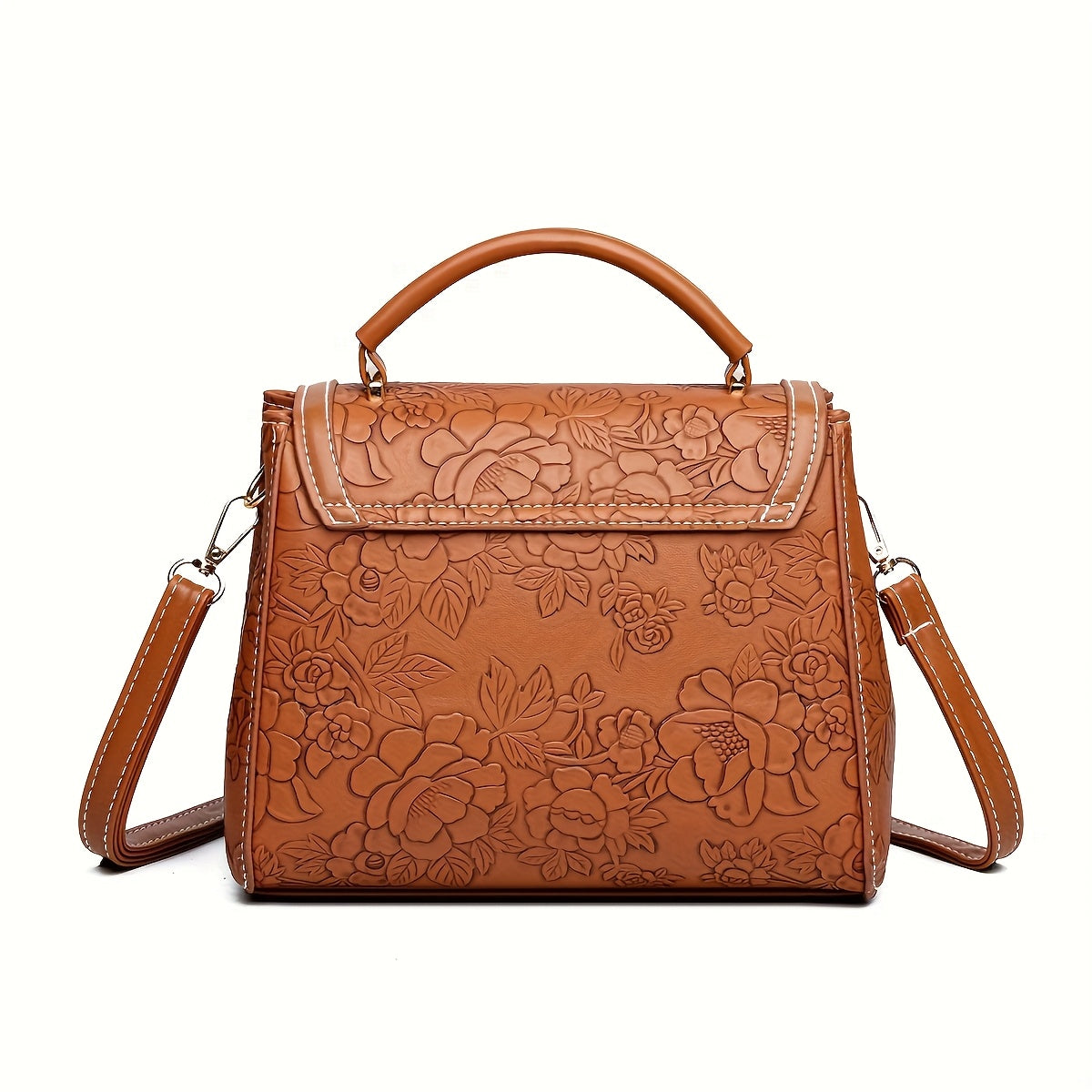 Bolsa Feminina Transversal Pequena em Couro Floral