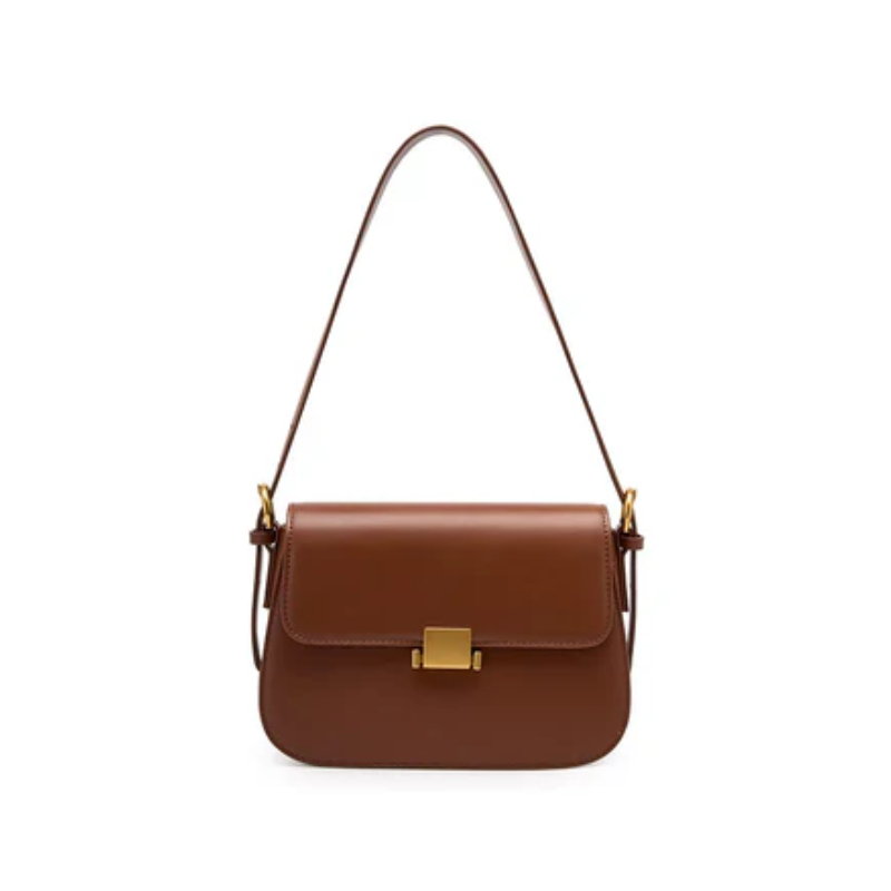 Bolsa Feminina Tiracolo Elegante Fecho Dourado Marrom