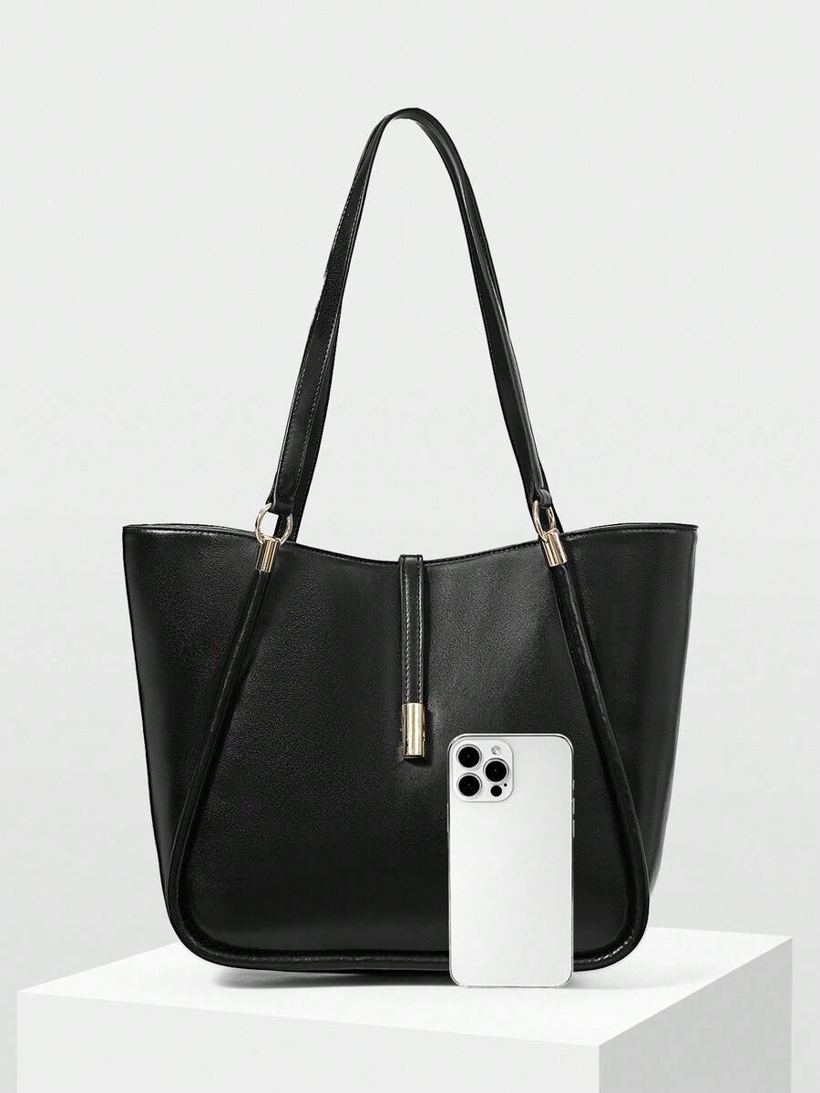 MOTF PREMIUM BOLSA TOTE DE COURO PU COM DETALHES DE FERRAGENS PARA MULHERES
