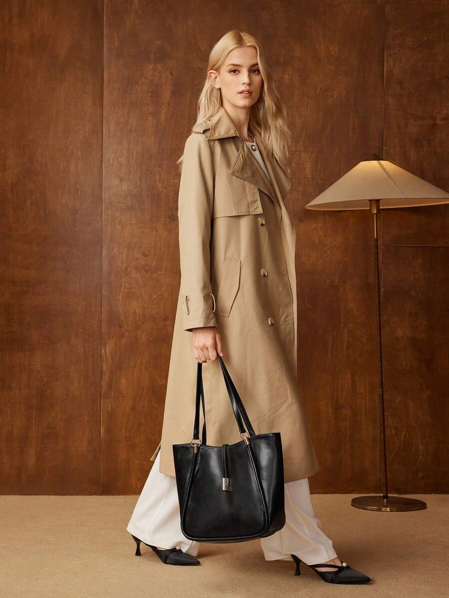 MOTF PREMIUM BOLSA TOTE DE COURO PU COM DETALHES DE FERRAGENS PARA MULHERES