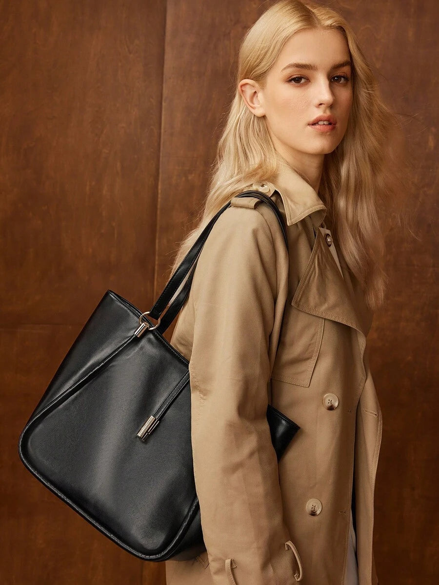 MOTF PREMIUM BOLSA TOTE DE COURO PU COM DETALHES DE FERRAGENS PARA MULHERES
