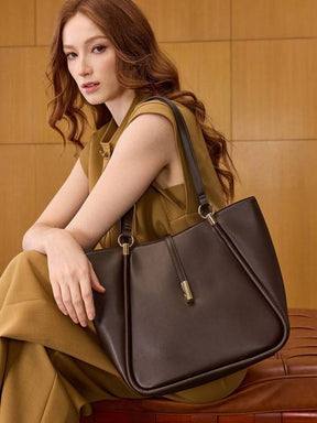 MOTF PREMIUM BOLSA TOTE DE COURO PU COM DETALHES DE FERRAGENS PARA MULHERES