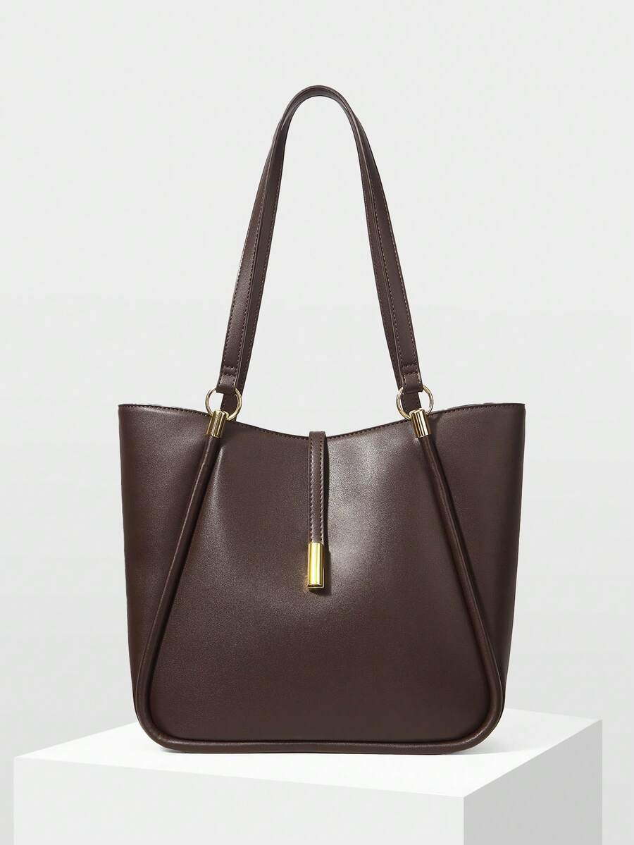 MOTF PREMIUM BOLSA TOTE DE COURO PU COM DETALHES DE FERRAGENS PARA MULHERES