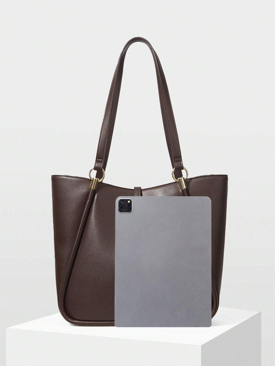MOTF PREMIUM BOLSA TOTE DE COURO PU COM DETALHES DE FERRAGENS PARA MULHERES