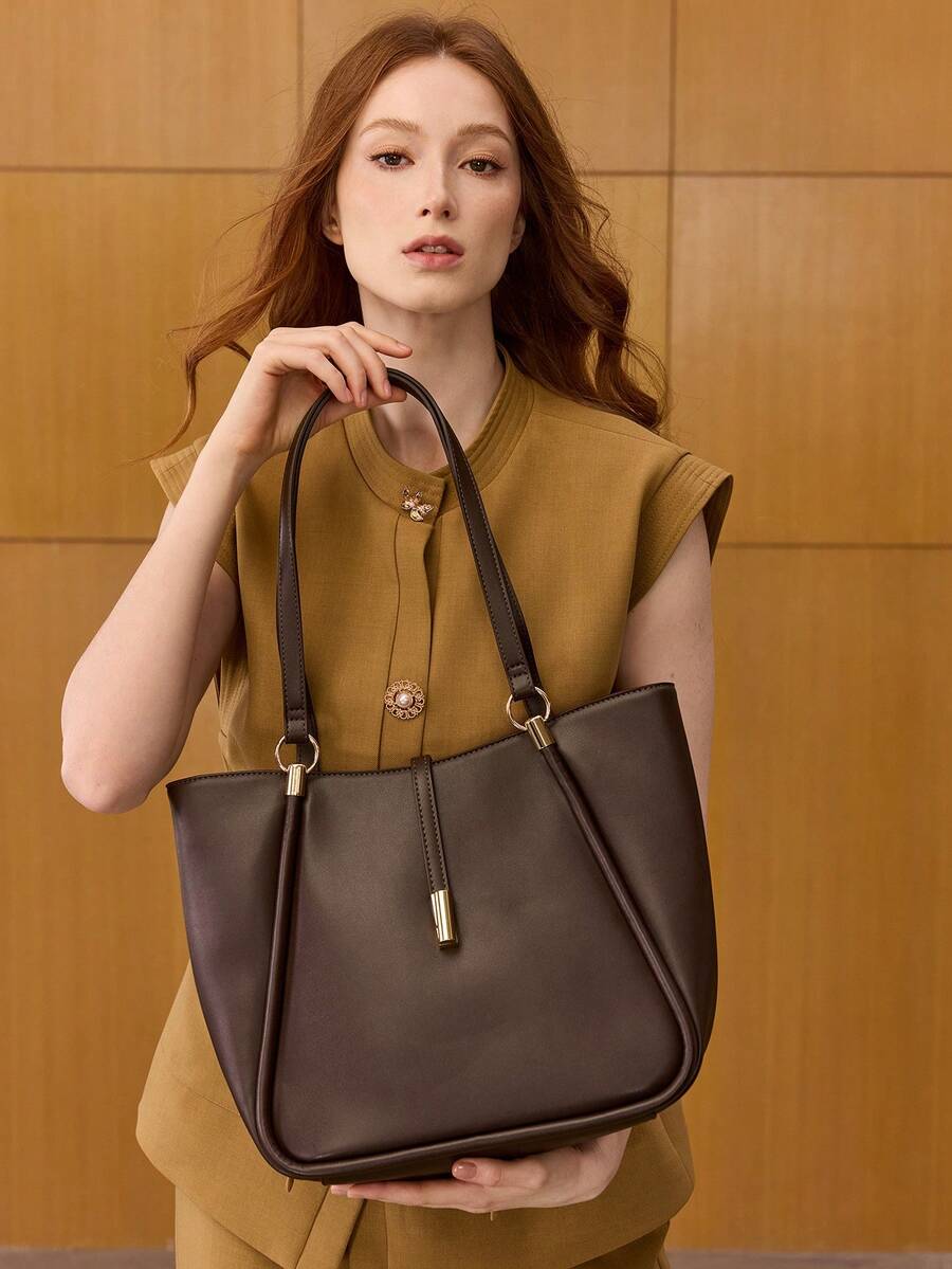 MOTF PREMIUM BOLSA TOTE DE COURO PU COM DETALHES DE FERRAGENS PARA MULHERES