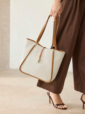 MOTF PREMIUM BOLSA TOTE DE COURO PU COM DETALHES DE FERRAGENS PARA MULHERES