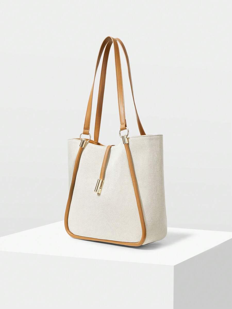 MOTF PREMIUM BOLSA TOTE DE COURO PU COM DETALHES DE FERRAGENS PARA MULHERES