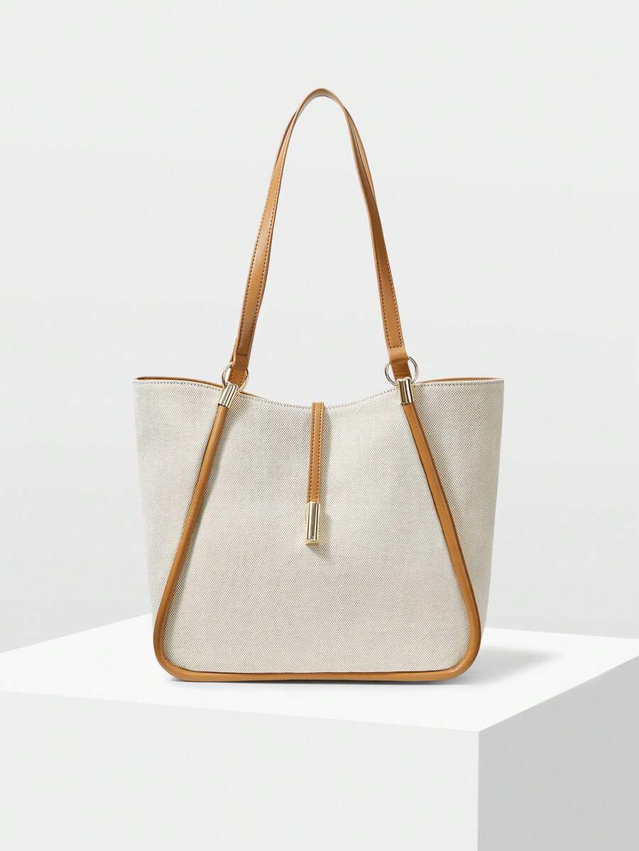 MOTF PREMIUM BOLSA TOTE DE COURO PU COM DETALHES DE FERRAGENS PARA MULHERES