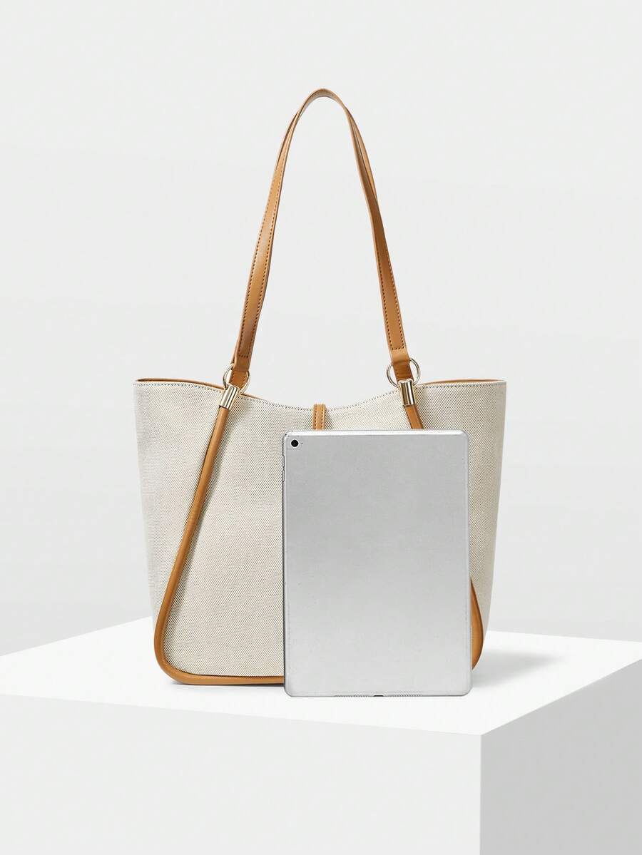 MOTF PREMIUM BOLSA TOTE DE COURO PU COM DETALHES DE FERRAGENS PARA MULHERES