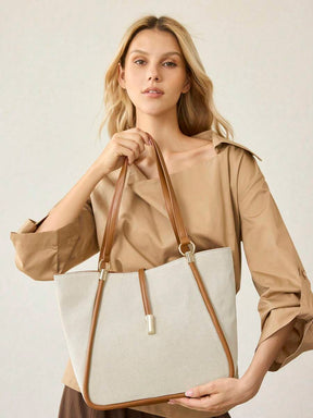 MOTF PREMIUM BOLSA TOTE DE COURO PU COM DETALHES DE FERRAGENS PARA MULHERES