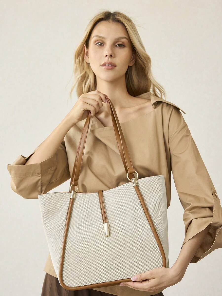 MOTF PREMIUM BOLSA TOTE DE COURO PU COM DETALHES DE FERRAGENS PARA MULHERES