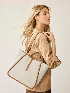 MOTF PREMIUM BOLSA TOTE DE COURO PU COM DETALHES DE FERRAGENS PARA MULHERES