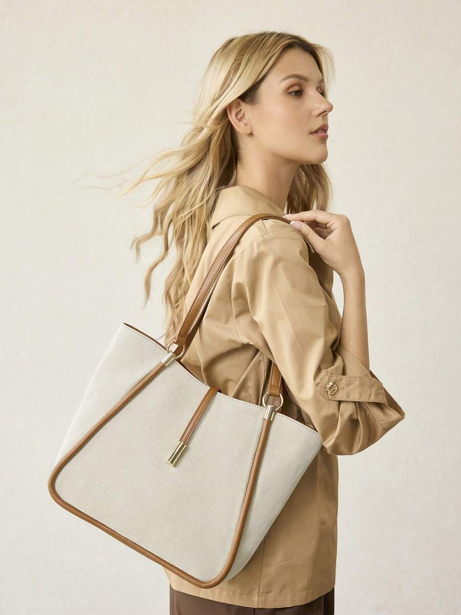 MOTF PREMIUM BOLSA TOTE DE COURO PU COM DETALHES DE FERRAGENS PARA MULHERES