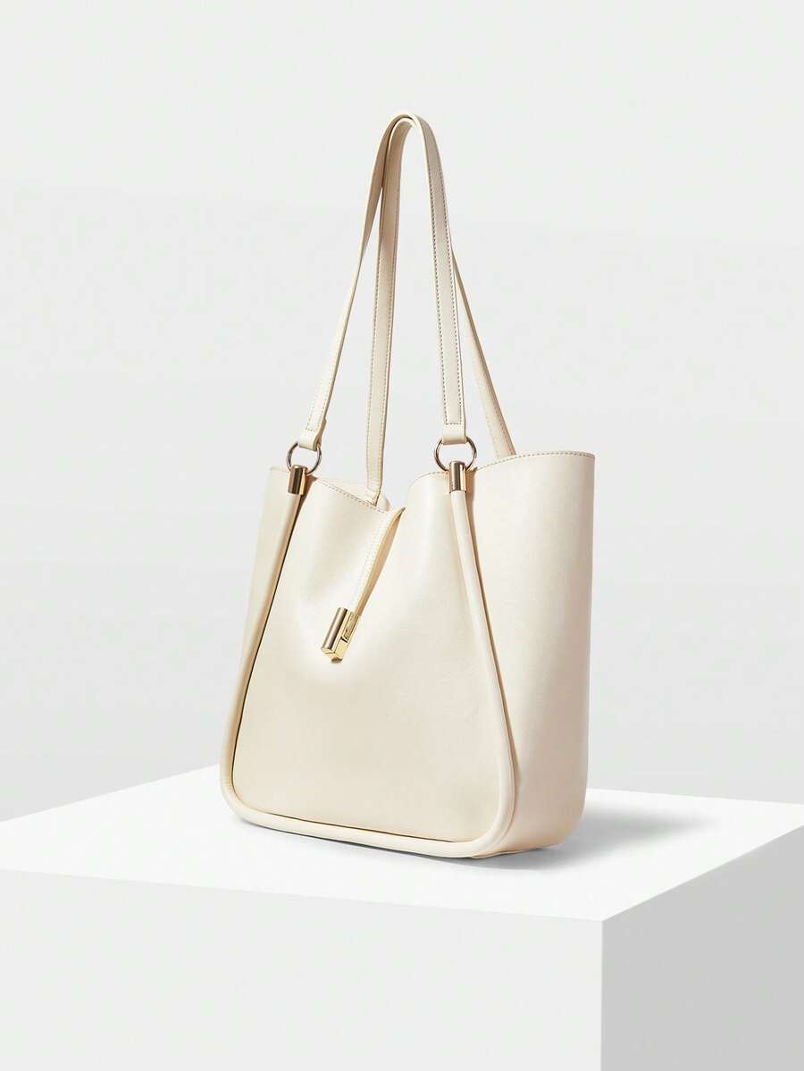 MOTF PREMIUM BOLSA TOTE DE COURO PU COM DETALHES DE FERRAGENS PARA MULHERES
