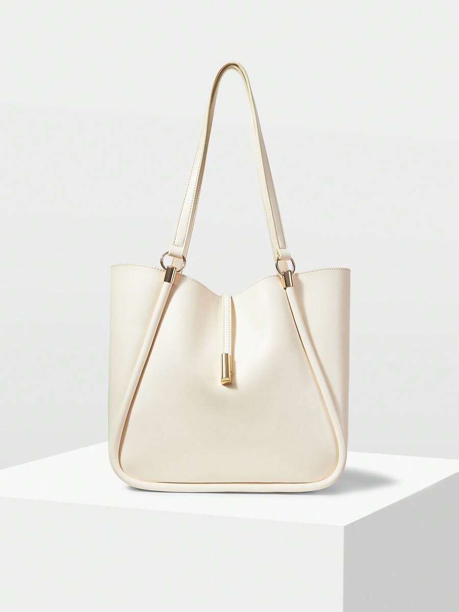 MOTF PREMIUM BOLSA TOTE DE COURO PU COM DETALHES DE FERRAGENS PARA MULHERES