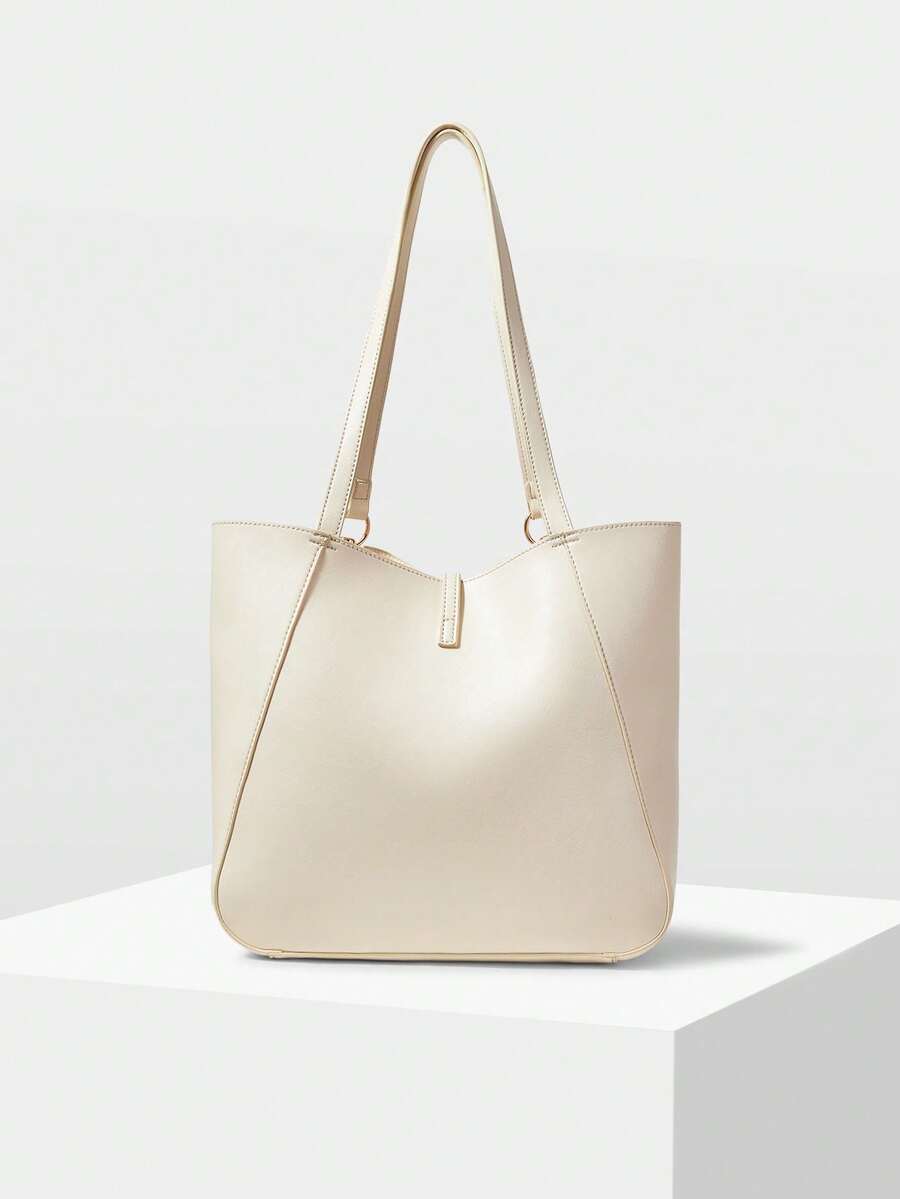 MOTF PREMIUM BOLSA TOTE DE COURO PU COM DETALHES DE FERRAGENS PARA MULHERES