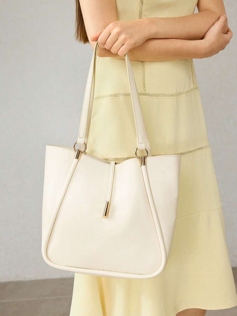 MOTF PREMIUM BOLSA TOTE DE COURO PU COM DETALHES DE FERRAGENS PARA MULHERES
