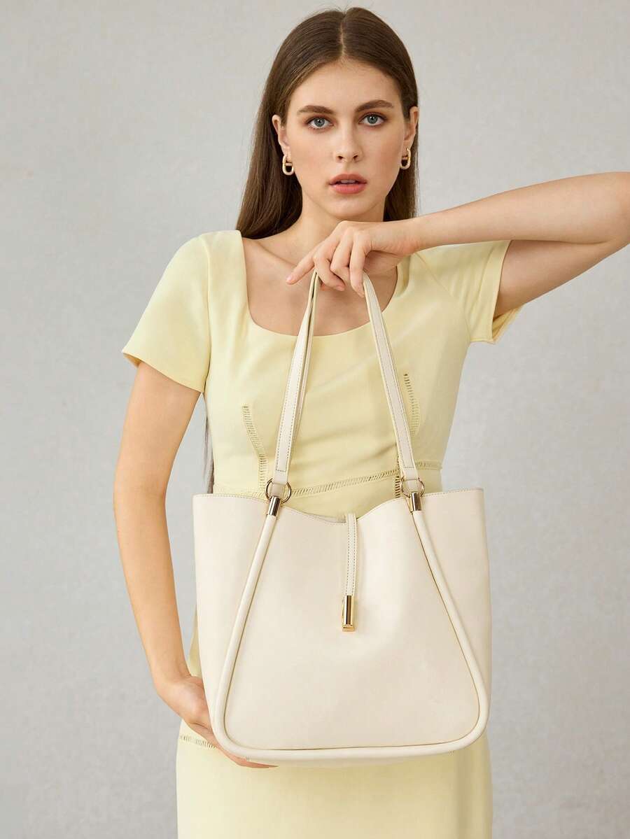 MOTF PREMIUM BOLSA TOTE DE COURO PU COM DETALHES DE FERRAGENS PARA MULHERES