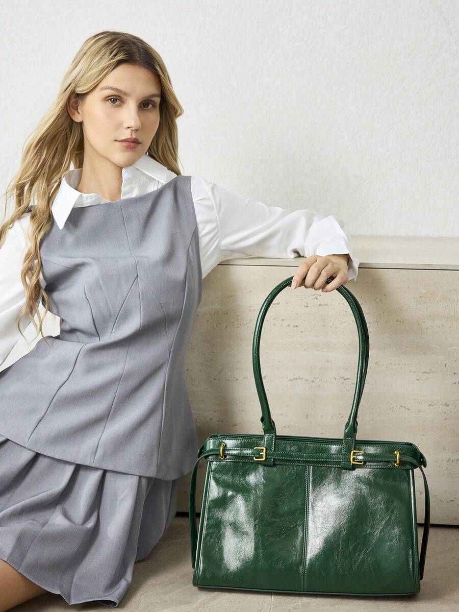 MOTF PREMIUM BOLSA DE OMBRO ELEGANTE DE TRABALHO PARA MULHERES, SIMPLES E DA MODA COM DETALHE DE FIVELA, BOLSAS DE TRABALHO ATRAENTES PARA MULHERES, BOLSA ELEGANTE PARA MULHERES, LUXO
