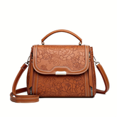 Bolsa Feminina Transversal Pequena em Couro Floral