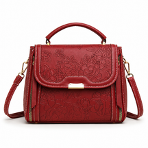 Bolsa Feminina Transversal Pequena em Couro Floral
