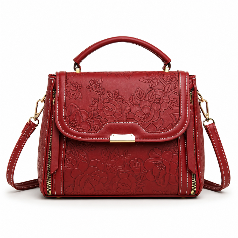 Bolsa Feminina Transversal Pequena em Couro Floral