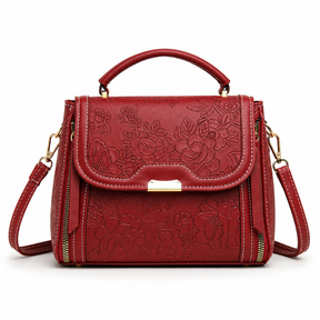 Bolsa Feminina Transversal Pequena em Couro Floral