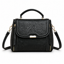 Bolsa Feminina Transversal Pequena em Couro Floral