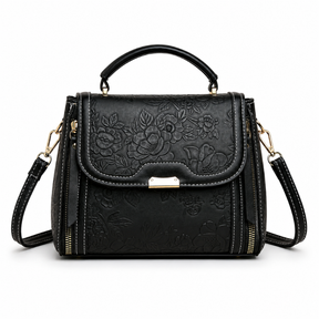 Bolsa Feminina Transversal Pequena em Couro Floral