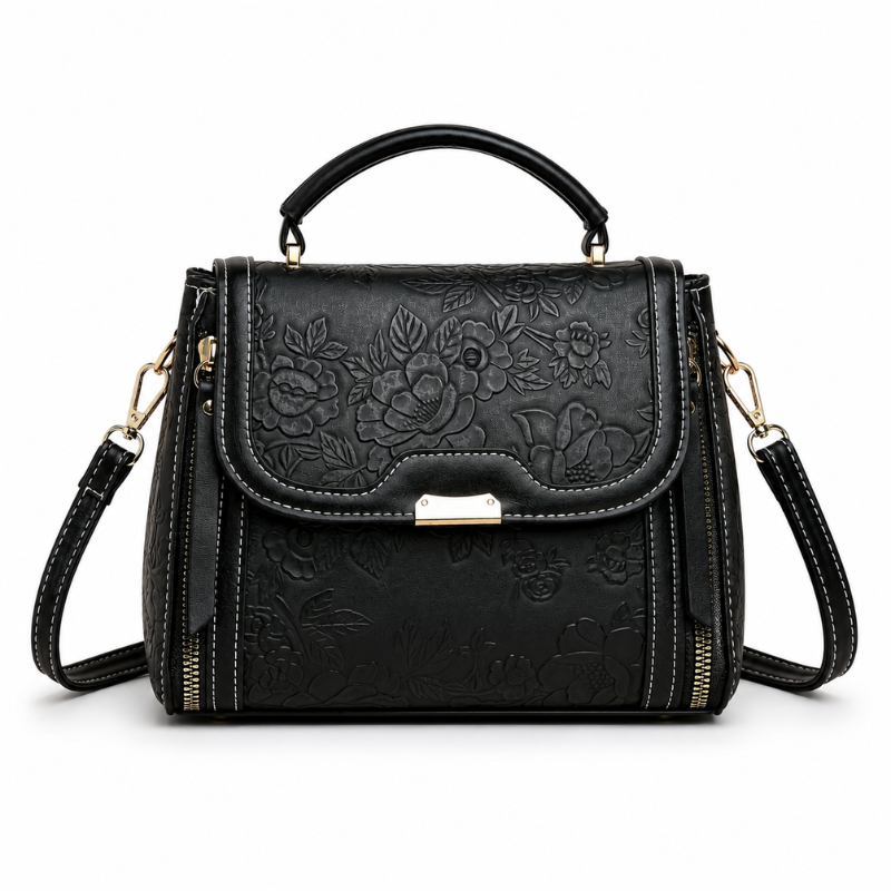 Bolsa Feminina Transversal Pequena em Couro Floral