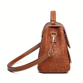 Bolsa Feminina Transversal Pequena em Couro Floral
