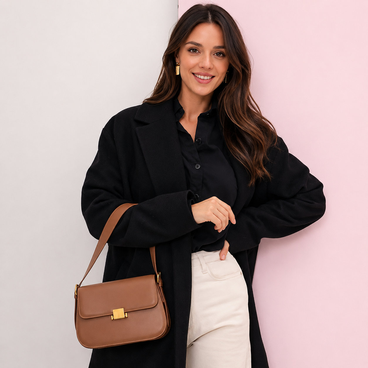 Bolsa Feminina Tiracolo Elegante Fecho Dourado Marrom