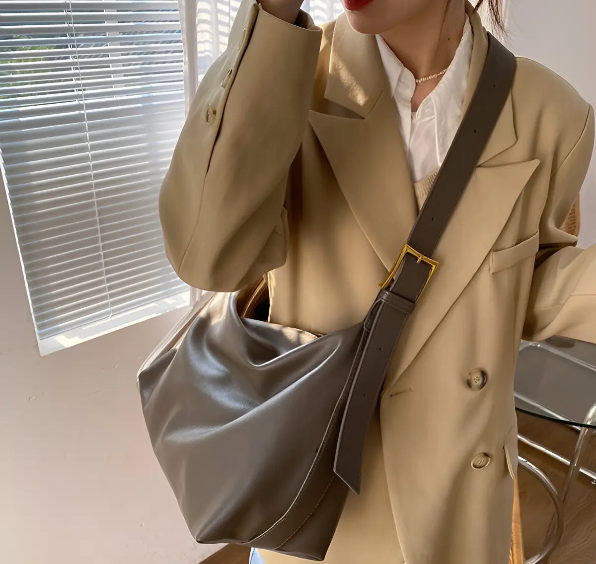 Bolsa Feminina De Ombro Grande em Couro Vintage