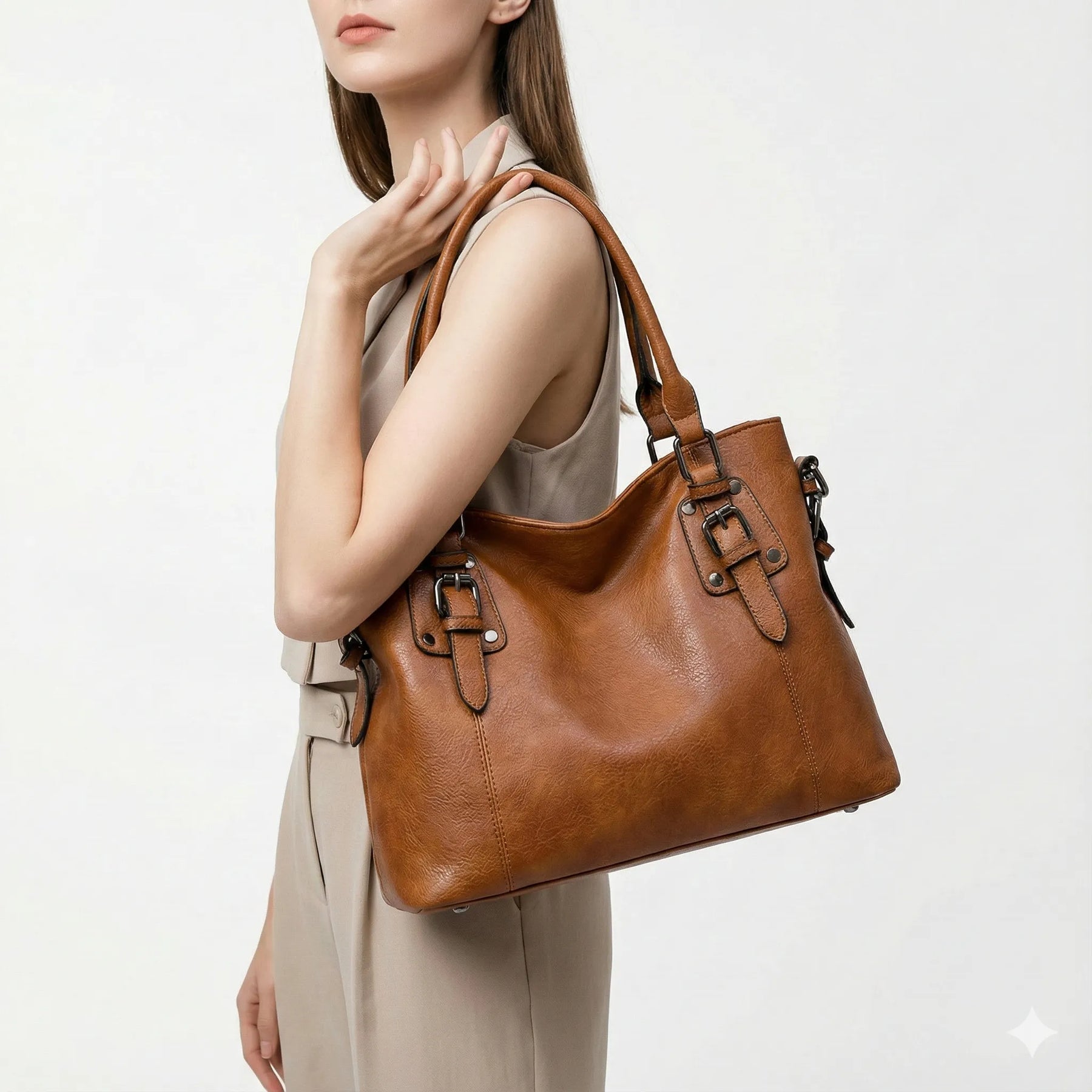 Bolsa Feminina Hobo Grande em Couro Fivelaria