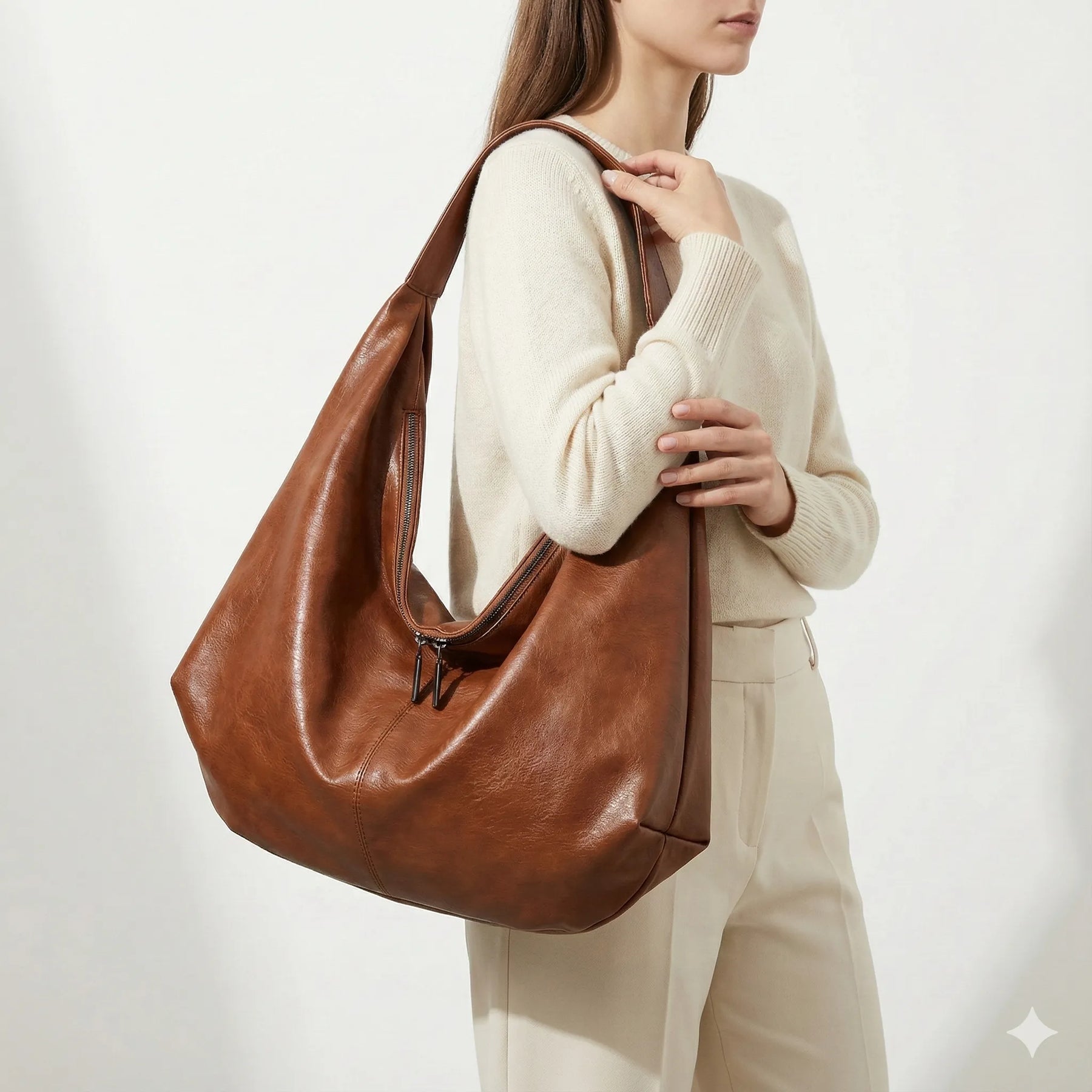 Bolsa Feminina Hobo Grande em Couro Essence