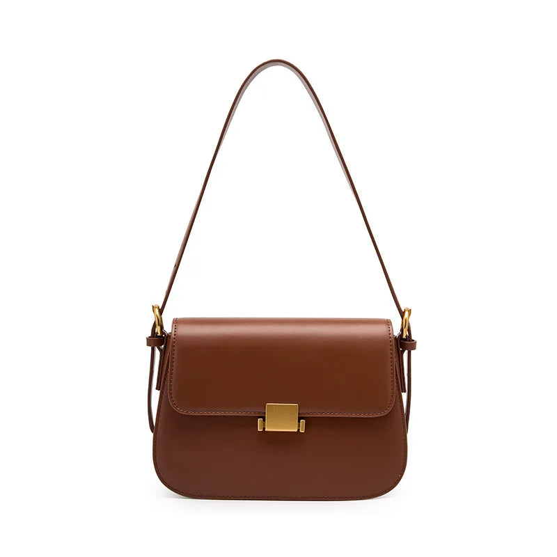 Bolsa Feminina Tiracolo Elegante Fecho Dourado Marrom